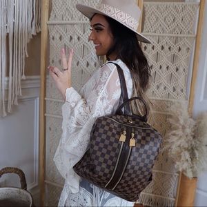 The Luxe Checkered Backpack Purse - Brown *NWT*